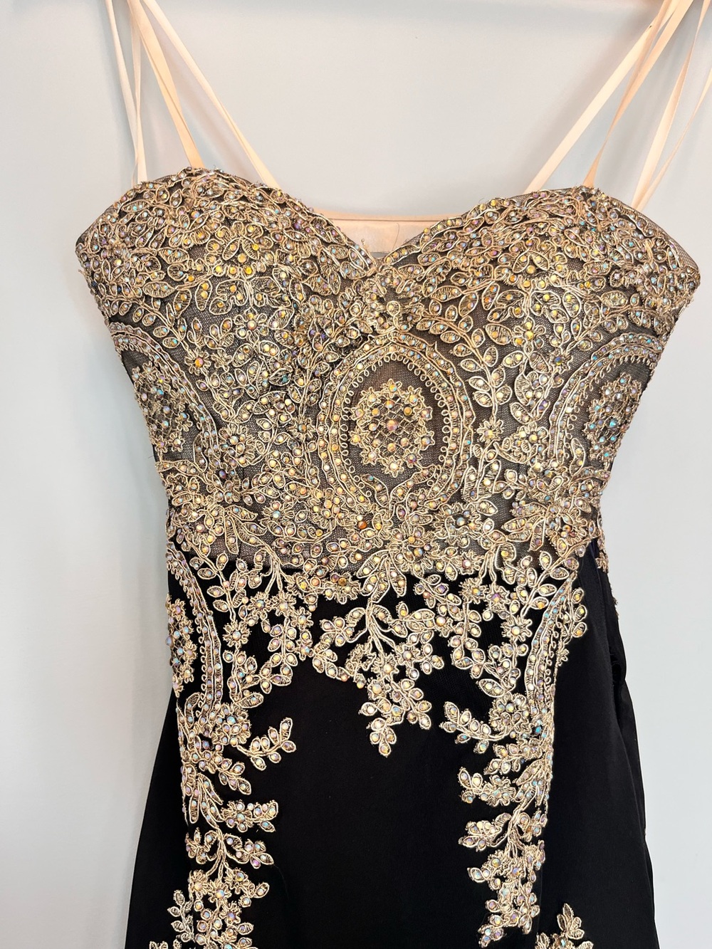 Black and Gold Strapless Beaded Mermaid Grad Dress - Size 2 - Picture 7 of 17
